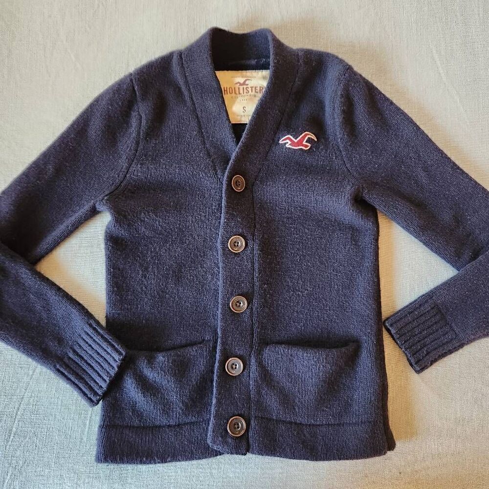 Hollister small dark navy blue button-up cardigan sweater wool preppy womens